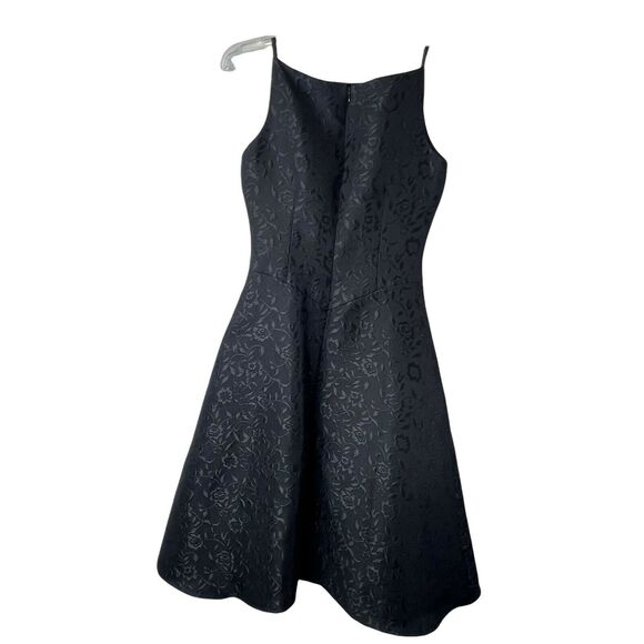 David Meister Black Tonal Spaghetti Straps‎ Floral Embossed Dress Size 2 - Picture 1 of 7
